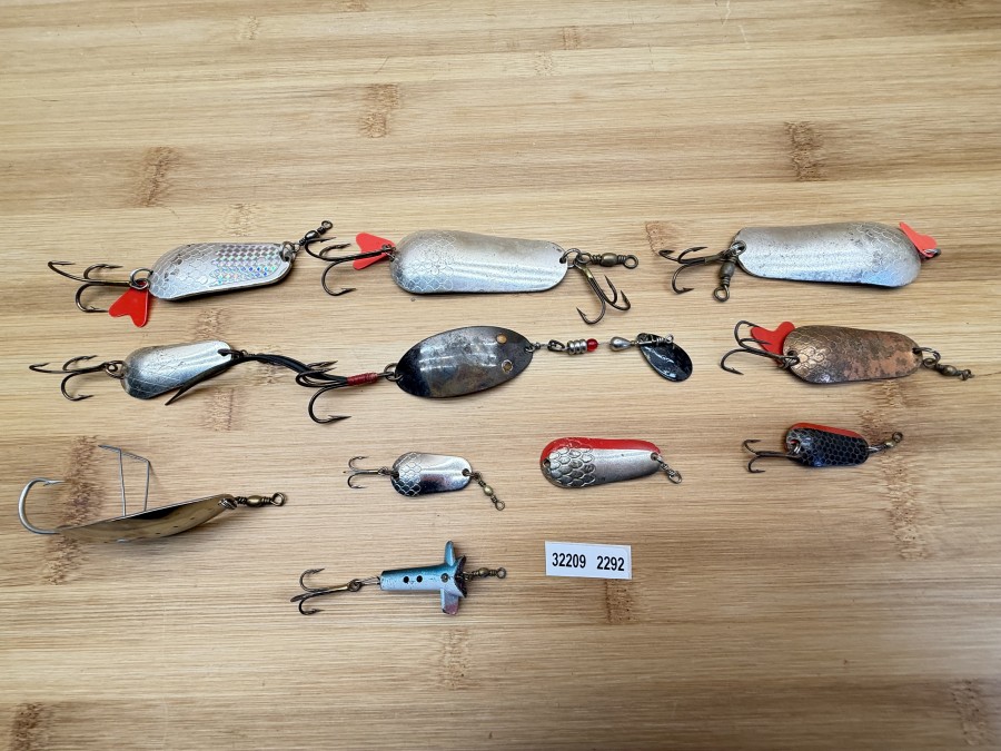 Kunstköder, DAM, 8 Stück, Effzett, bronze, messing, silber, 30 - 80mm, 1x Tumbler, 1x Maus mit Spinnerblatt, 1x Keelblinker, gefischt und neu