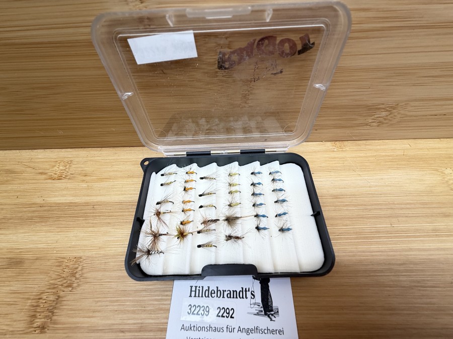 Trockenfliegensortiment, Fliegenbox100x75x20mm, 37 Trockenfliegen, Ragout, #16 - 20