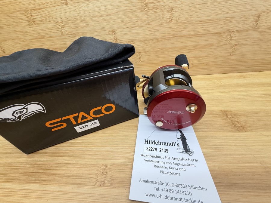 Multirolle, Staco SE300, Alu Spule, Alu Kurbel mit Gummigriffen, 13+1 Kugellager, Übersetzung 7.0:1, Gewicht 260g, Stoffbeutel, neu im Karton