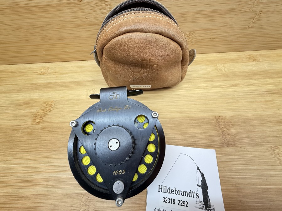 Fliegenrolle, Ari t Hart, Rio Origo F 2, 1609, Linkshand, Rollendurchmesser 80mm, Rollenbreite 30mm, Gewicht 200g, mit Trockenfliegenschnur WF 6 F, Rollentasche, Gebrauchsspuren