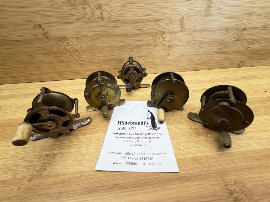 5 Vintage Angelrollen, verschiedene Hersteller, Gebrauchsspuren