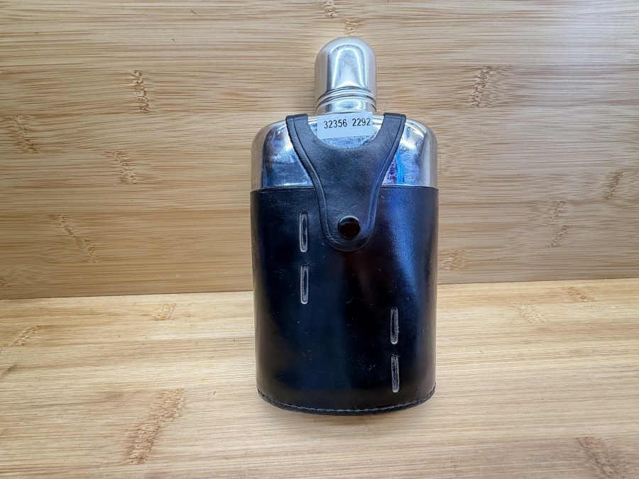 Flachmann, Real Hide, Made in England, Glasflasche 330ml, Edelstahl - Leder, sehr guter Zustand