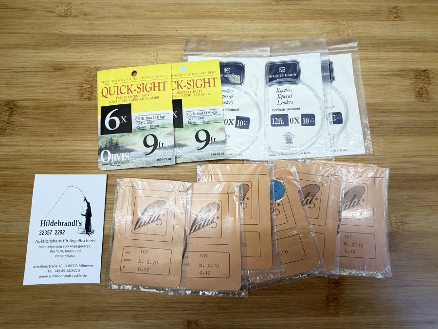 Fliegenvorfächer, Palu, Udine, Art 107, 7x 2,70m, 0,12mm,  1x2,70m, 0,14mm 1x2,70m, 0,16mm, 2x Orvis, Quick-Sight, 9ft, 0,13mm, House of Hardy, 2x 12ft 0X 10 12 lb Test,  1x 12ft 9/5 12 lb Test