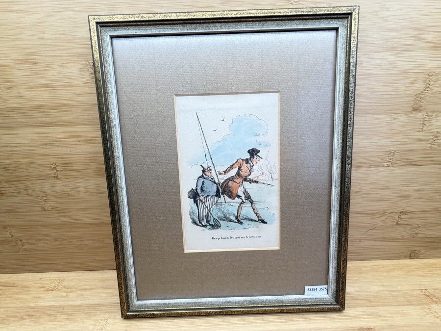 Anglerbild, Fly Fishing, Thomas Alken, 365x295mm, gerahmter Kunstdruck, London, Published by Tho´Mc Lean, 26. Haymarks