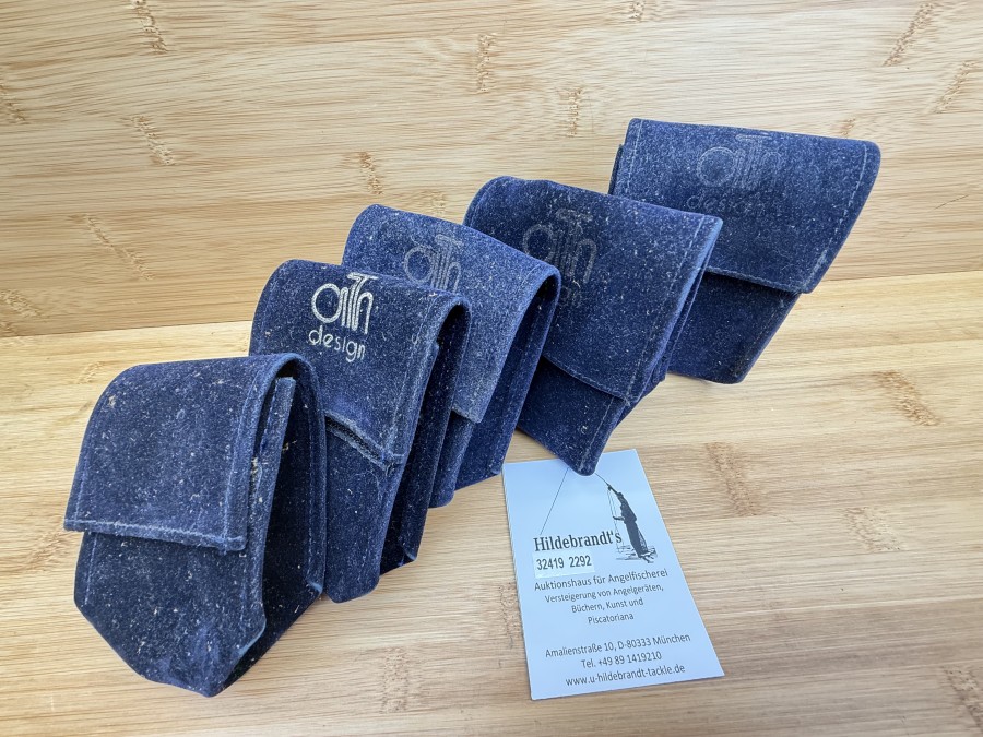 5 Fliegenrollentaschen, Ari t Hart, Fliegenrollen F1, F2 und F3, leichte Gebrauchsspuren