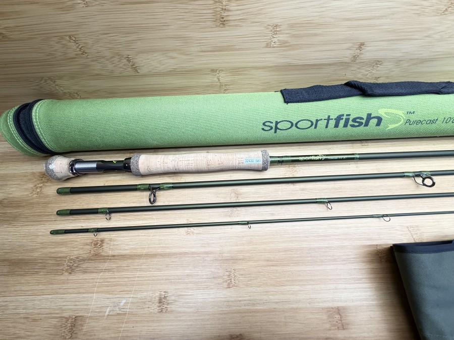 Fliegenrute, Sportfish, Purecast, 4tlg., 9.6", #7, Gewicht 105g, Futteral, Canvas Transportrohr, ungefischt, Transportlänge 880mm