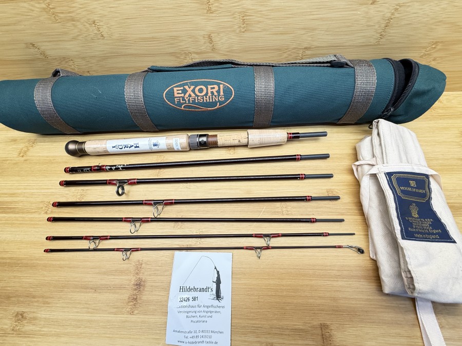 Spinnrute, House of Hardy Ltd England, Graphite Smuggler de Luxe Spinning, 7tlg., 251cm, 5/8 oz., Futteral (Schmutzflecken), Exori Transportrohr, ungefischt, Transportlänge 600mm
