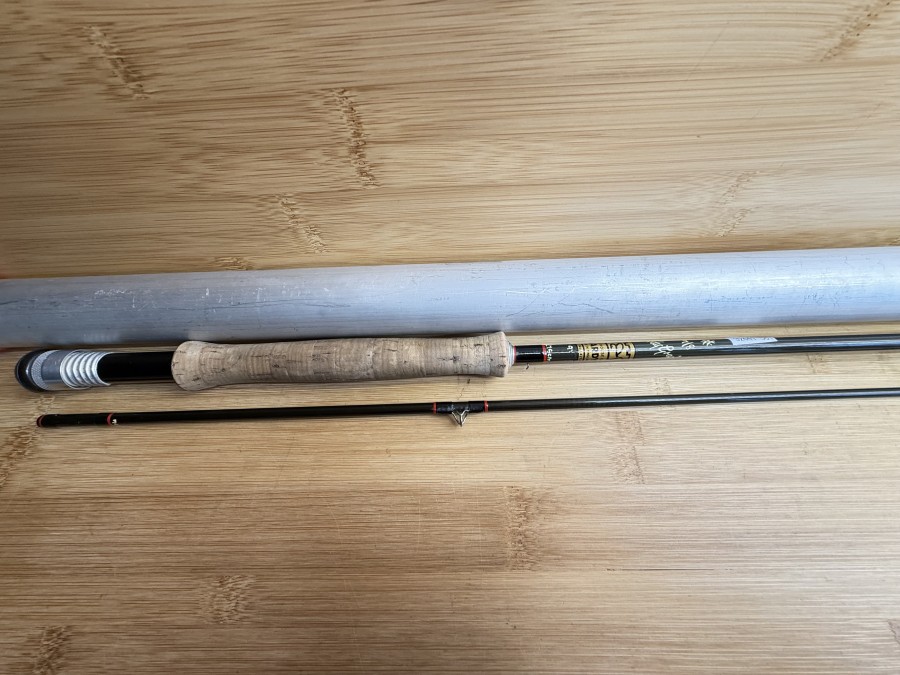 Fliegenrute, The House of Hardy, Made in England, Hardy Graphite, 2tlg., 275cm, #7/8, Futteral, Alu Transportrohr (nicht Original), Gebrauchsspuren, Transportlänge 1550mm