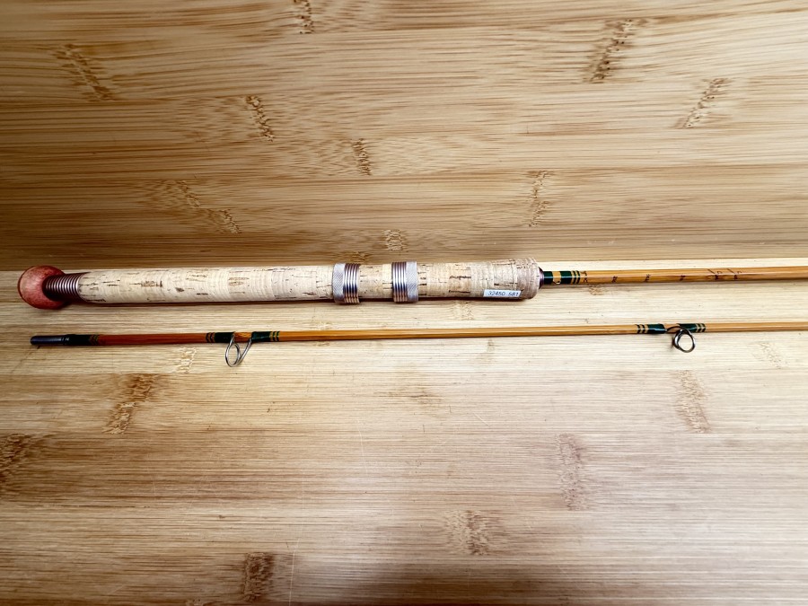 Gespliesste Spinnrute, Pezon et Michel, Luxor Luxe, 752947, 2tlg., 220cm, Gewicht 175g, WG 10-25g, Futteral, Gebrauchsspuren, Transportlänge 1130mm