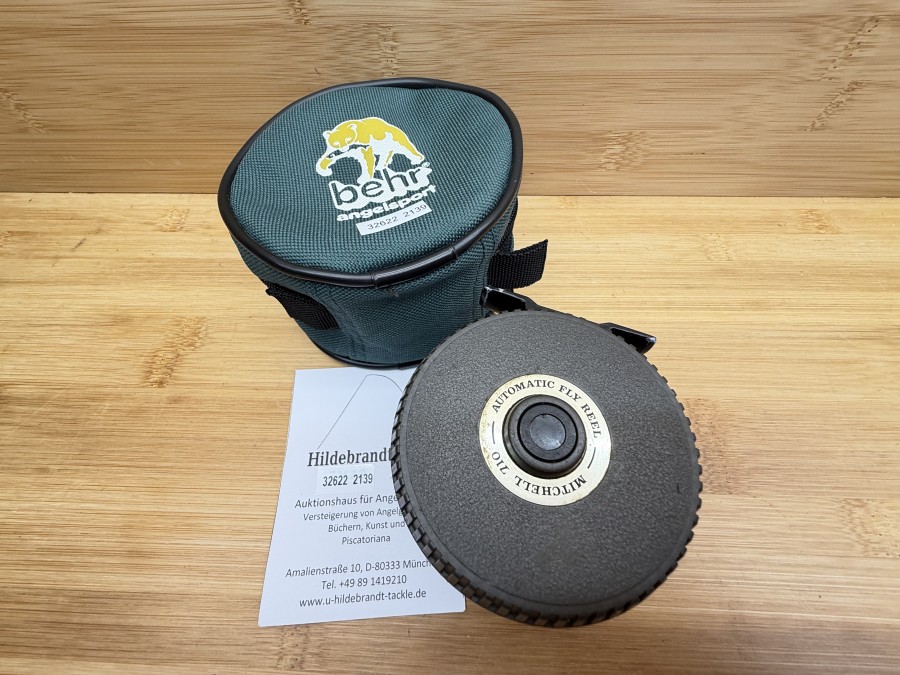 Fliegenrolle, Mitchell, 710, Automatic Flyreel, Made in France, Linkshand, Rollendurchmesser 82mm, Rollenbreite 44mm, Gewicht 280g, Rollentasche (Behr Angelsport), leichte Gebrauchsspuren