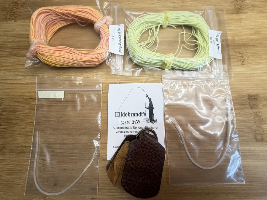 Fliegenfischer Kleinteile, 2 Fliegenschnüre gefischt, WF 4 F, WF 6 F, Amadou Original, 2 Loop Connector M, 50lb