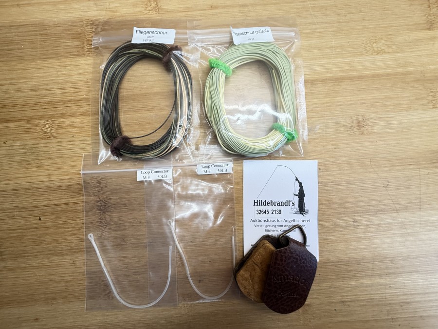 Fliegenfischer Kleinteile, 2 Fliegenschnüre gefischt, WF 7 F, WF 6 S, Amadou Original, 2 Loop Connector M, 50lb