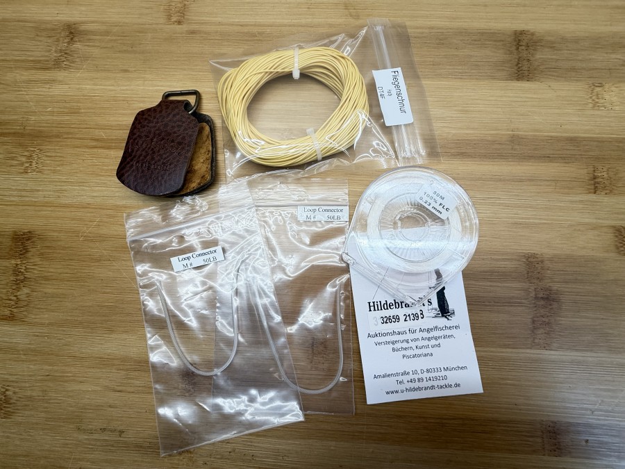 Fliegenfischer Kleinteile, Fliegenschnur gefischt,  DT 4 F, Amadou Original, 2 Loop Connector, 50lb, Tippet, 50m 100% FLC, 0,23mm