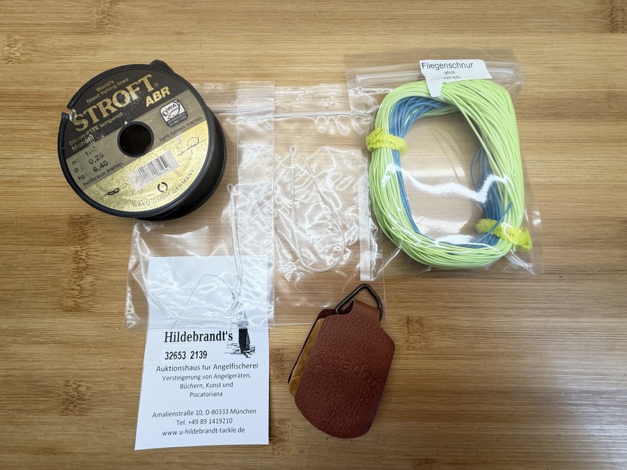 Fliegenfischer Kleinteile, Fliegenschnur gefischt WF 6 S, Amadou Original, 2 Loop Connector, 50lb, Stroft Monofil ABR, 0,25mm