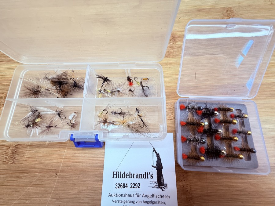 Fliegensortiment, 30 Trockenfliegen, Grösse 12 bis 20, 14 Jig´s, # 10 bis 16, für Forellen und Äschen