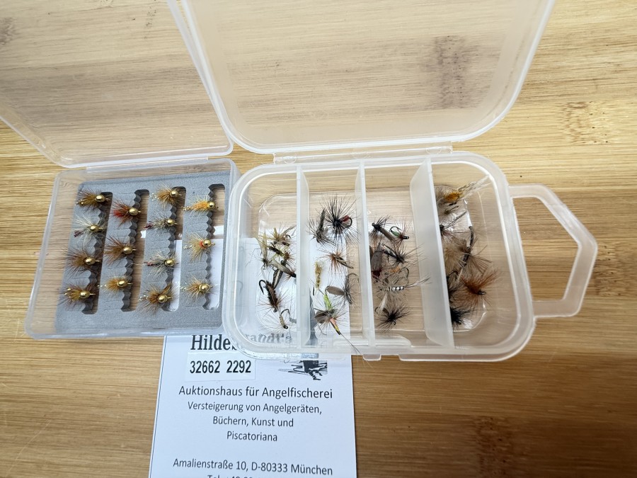 Fliegensortiment, 30 Trockenfliegen, Grösse 12 bis 20, 14 Jig´s, # 16, für Forellen und Äschen