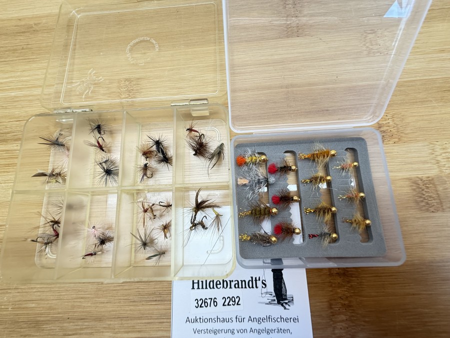 Fliegensortiment, 30 Trockenfliegen, Grösse 14 bis 20, 14 Jig´s, # 12 bis 18, für Forellen und Äschen