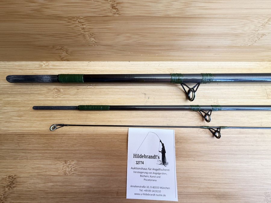 Spinnrute, Sportex, carbon fibre, 3tlg., 4,00m, Gewicht 150g, Blank aufgebaut, starke Gebrauchsspuren, Futteral, Transportlänge 1450mm - SPERRGUT-Versand