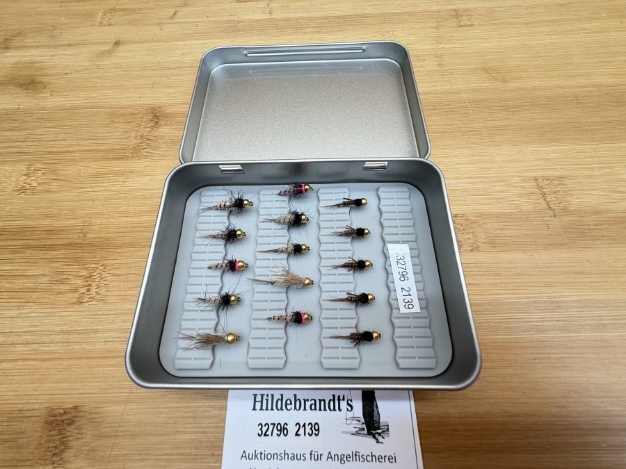 Nymphen Sortiment, 15 Stück, Tungstenkugel, Grösse 8 bis 14, in Alubox, 115x85x22mm, sehr gute Qualität