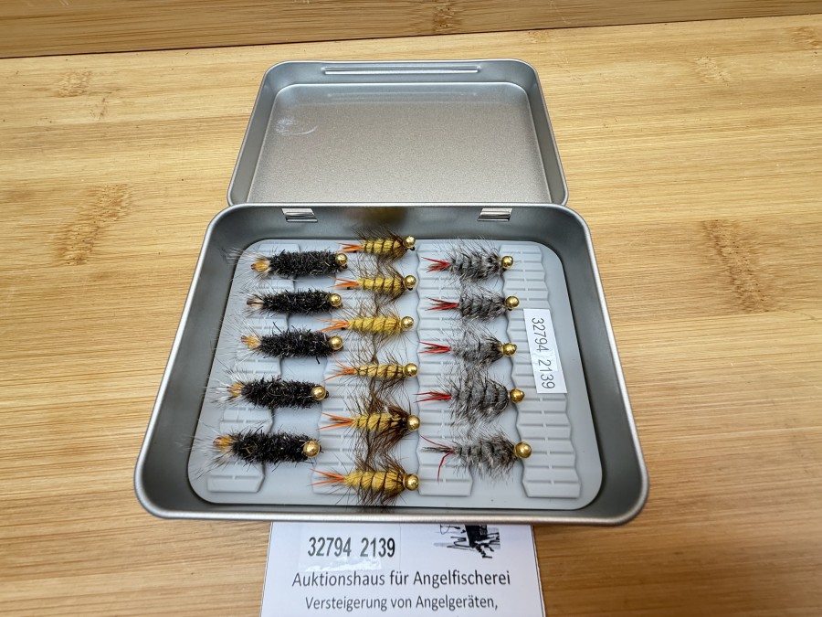 Nymphen Sortiment, 15 Stück, Tungstenkugel, Grösse 8 bis 12, in Alubox, 115x85x22mm, sehr gute Qualität