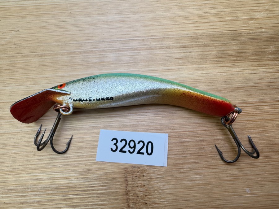 Wobbler, Turus Ukko, Handmade in Finland, gemarkt, silber/hellgrün, 7cm, 5,50g, ungefischt