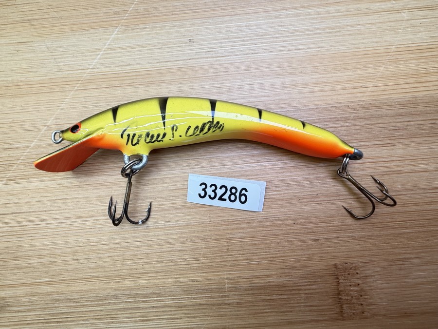 Wobbler, Turus Ukko, Handmade in Finland, gemarkt, Tiger, orange/gelb/schwarz, 9cm, 11,00g, ungefischt