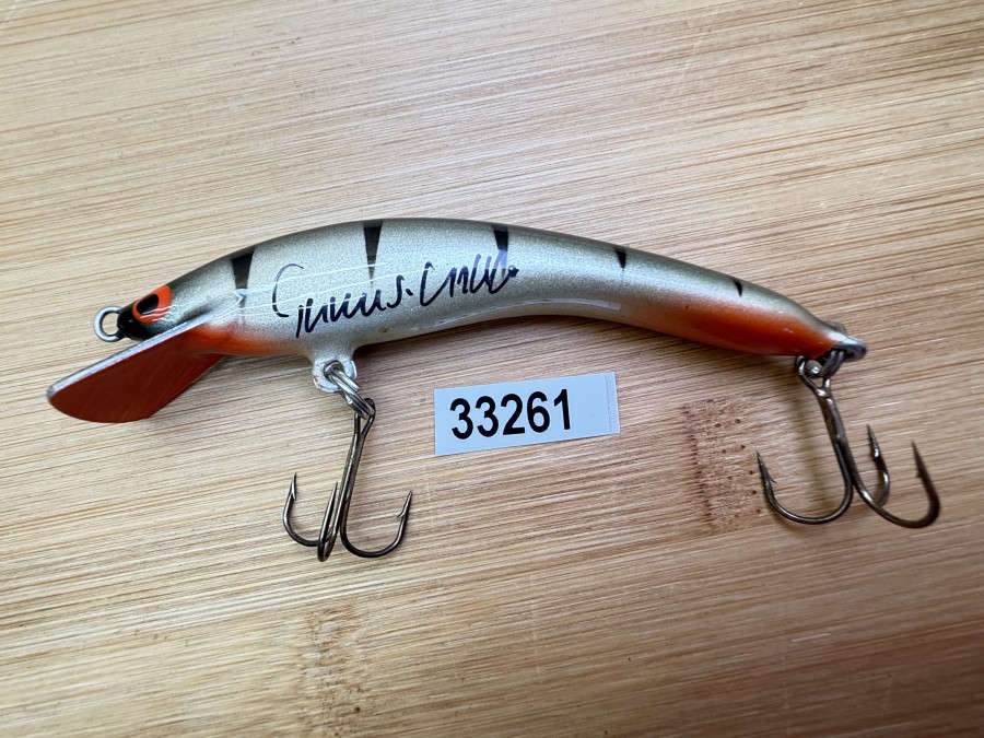 Wobbler, Turus Ukko, Handmade in Finland, gemarkt, Striper, rot/silber/schwarz, 9cm, 11,00g, ungefischt