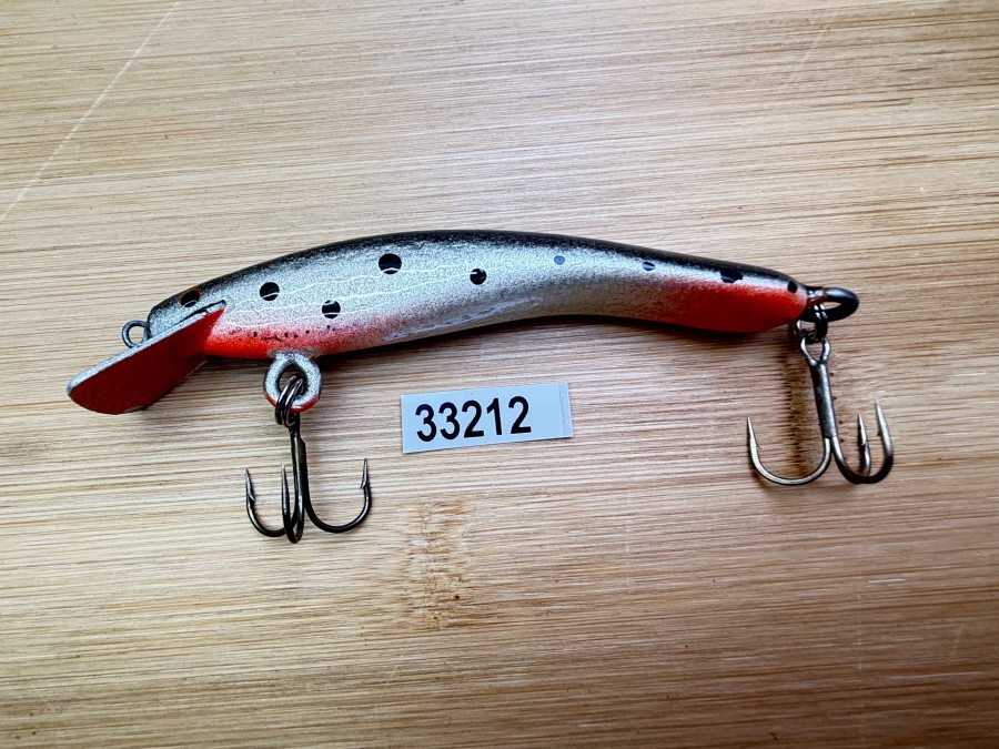 Wobbler, Turus Ukko, Handmade in Finland, gemarkt, orange/silber/schwarz, Punkten, 9cm, 11,00g, ungefischt
