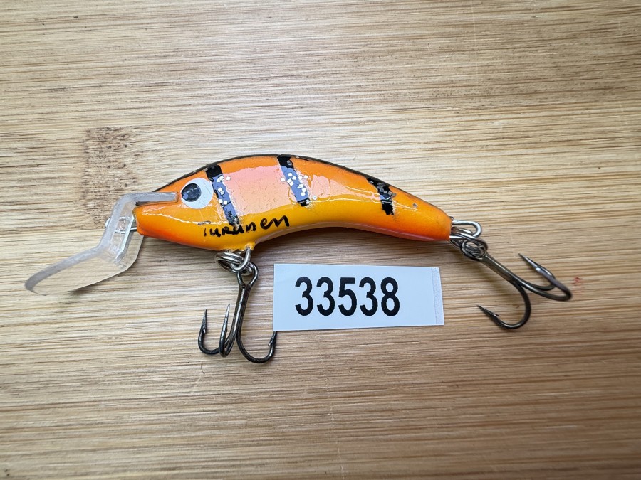 Wobbler, Turus Ukko, Turunen gemarkt, orange/schwarz mit Glitzer, 5cm, 4g, ungefischt