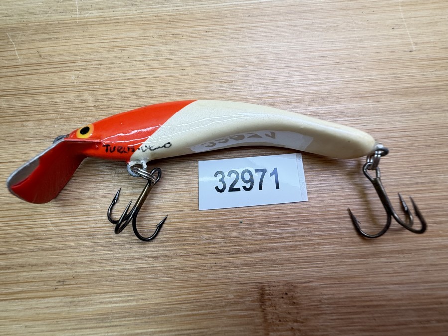Wobbler, Turus Ukko, Handmade in Finland, gemarkt, beige/rot, 7cm, 5,50g, ungefischt