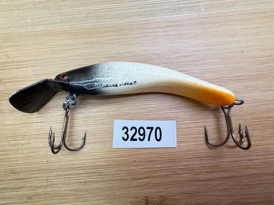 Wobbler, Turus Ukko, Handmade in Finland, gemarkt, beige/schwarz, 7cm, 5,50g, ungefischt