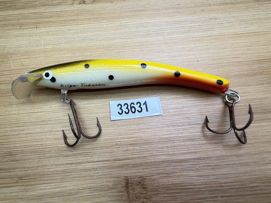 Wobbler, Turus Ukko, Kilpa Turunen gemarkt, rot/creme/gelb/schwarz, 10cm, 12g, ungefischt
