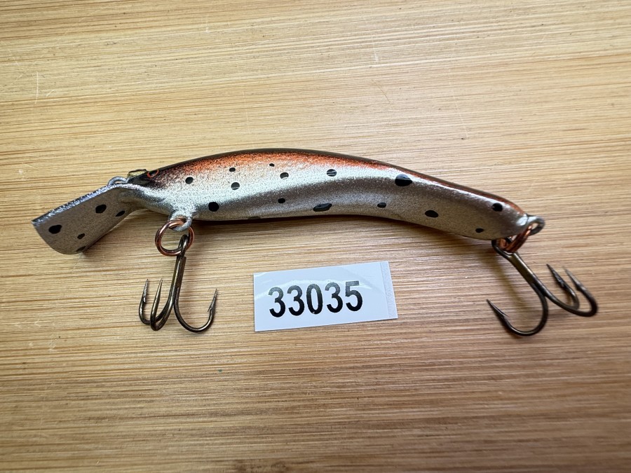 Wobbler, Turus Ukko, Handmade in Finland, silber/orange/dunkel, schwarze  Punkte, 7cm, 5,50g, ungefischt