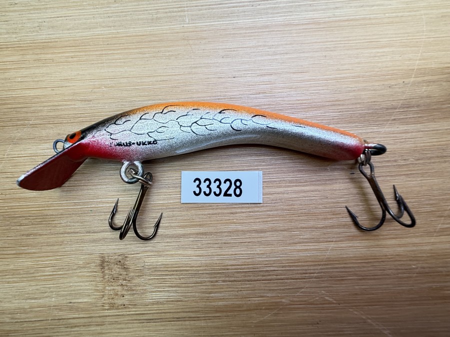 Wobbler, Turus Ukko, Handmade in Finland, gemarkt, rot/silber/orange/schwarz, 9cm, 11,00g, ungefischt
