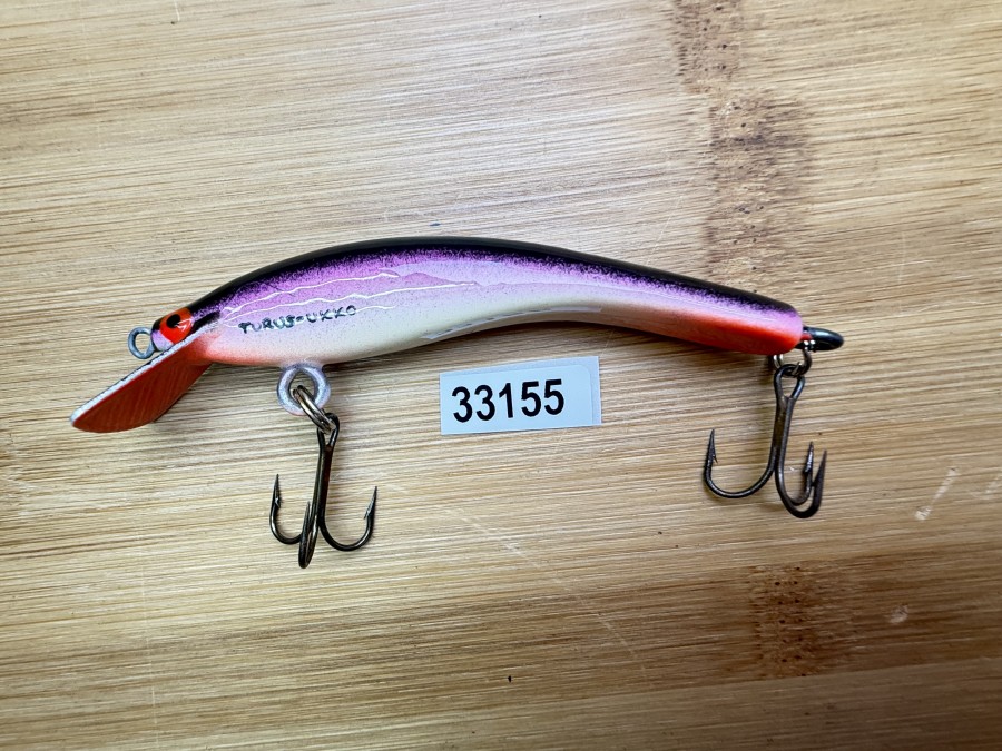 Wobbler, Turus Ukko, Handmade in Finland, gemarkt, orange/beige/violett/schwarz, 9cm, 11,00g, ungefischt