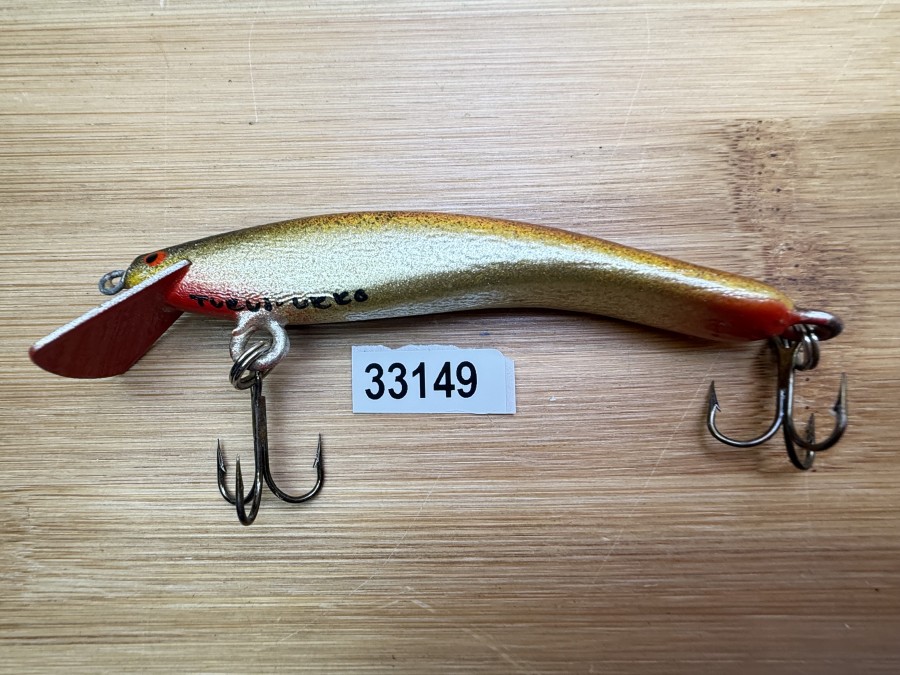Wobbler, Turus Ukko, Handmade in Finland, gemarkt, rot/gold/schwarz, 9cm, 11,00g, ungefischt