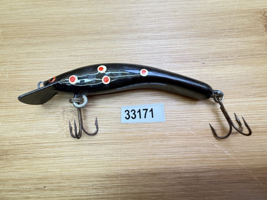 Wobbler, Turus Ukko, Handmade in Finland, Watchmen, schwarz, mit weiss/orangen Punkten, 9cm, 11,00g, ungefischt