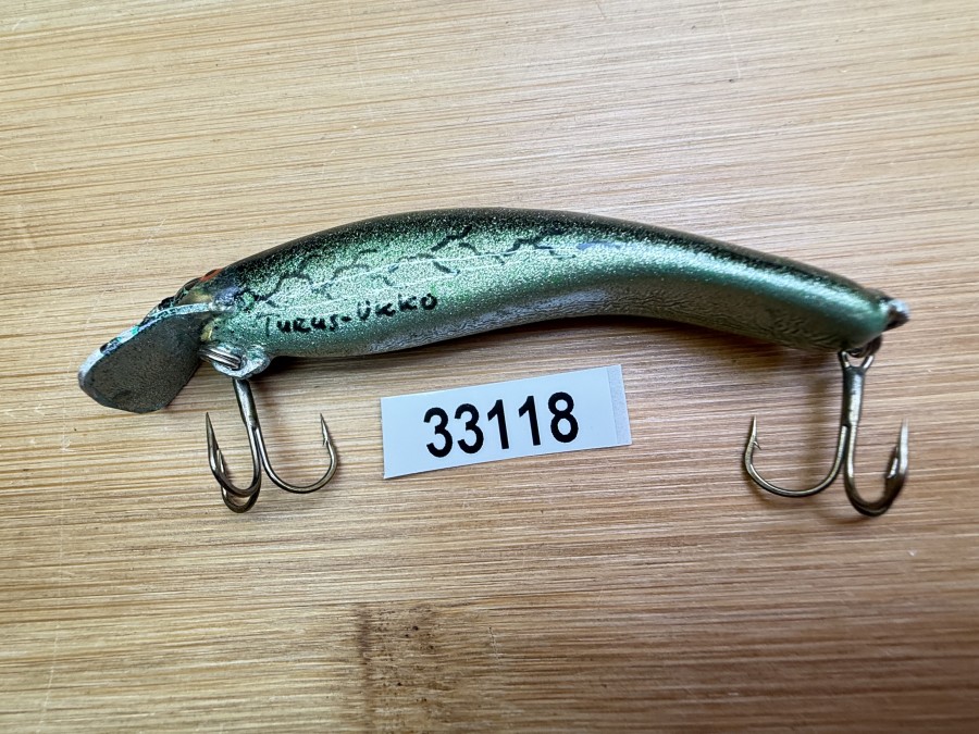 Wobbler, Turus Ukko, Handmade in Finland, gemarkt, silber/oliv/schwarz, 7cm, 5,00g, ungefischt