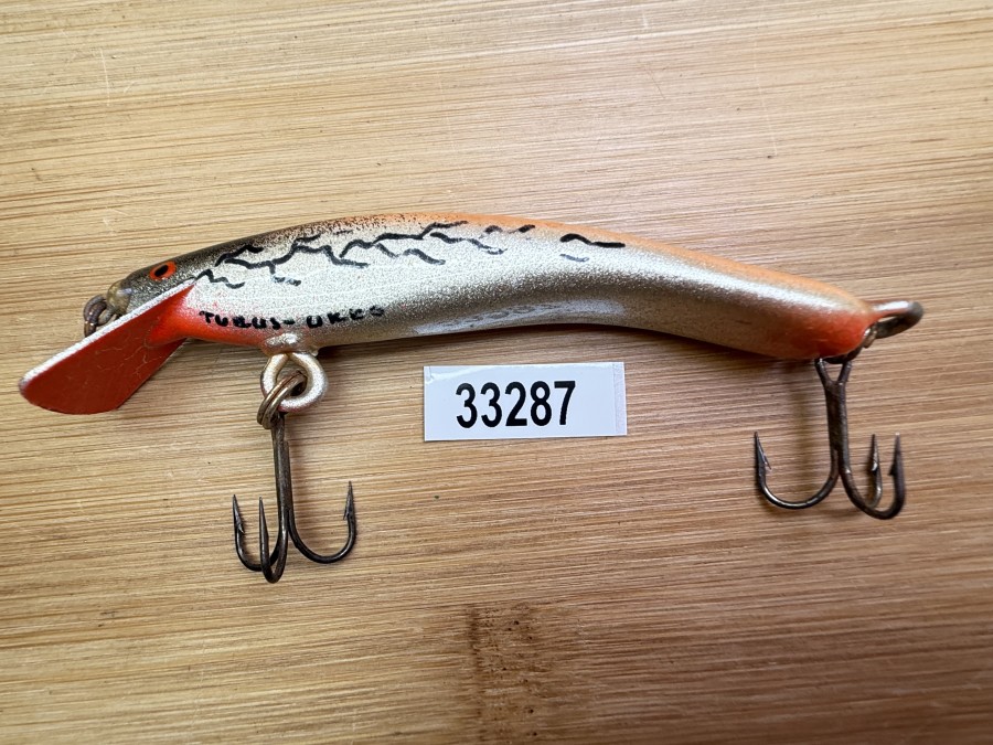 Wobbler, Turus Ukko, Handmade in Finland, gemarkt, Gravedigger,  orange/silber/orange/schwarz, 9cm, 11,00g, ungefischt
