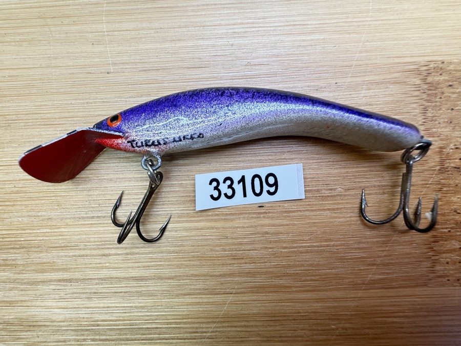 Wobbler, Turus Ukko, Handmade in Finland, gemarkt, rot/silber/violett/schwarz, 7cm, 5,00g, ungefischt