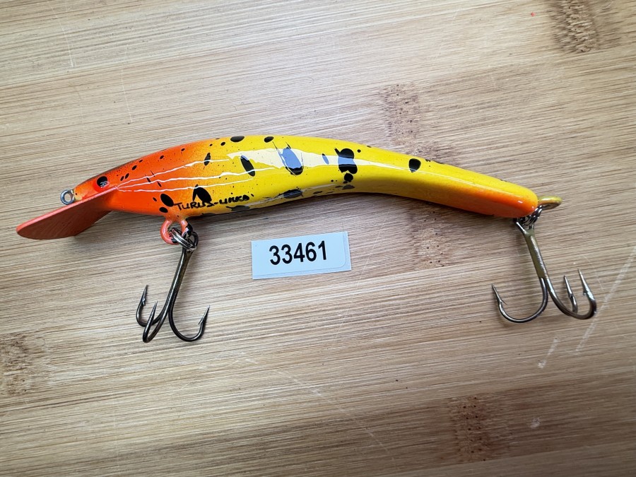 Wobbler, Turus Ukko, Handmade in Finland, gemarkt, rot/orange/schwarz, 12cm, 15,00g, ungefischt