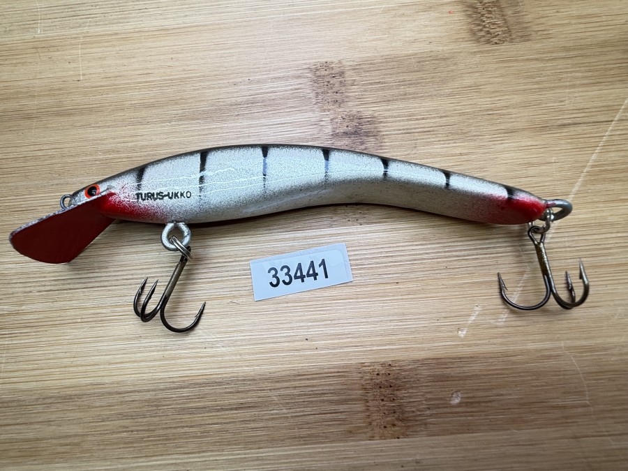 Wobbler, Turus Ukko, Handmade in Finland, gemarkt, rot/silber/schwarz, 12cm, 15,00g, ungefischt