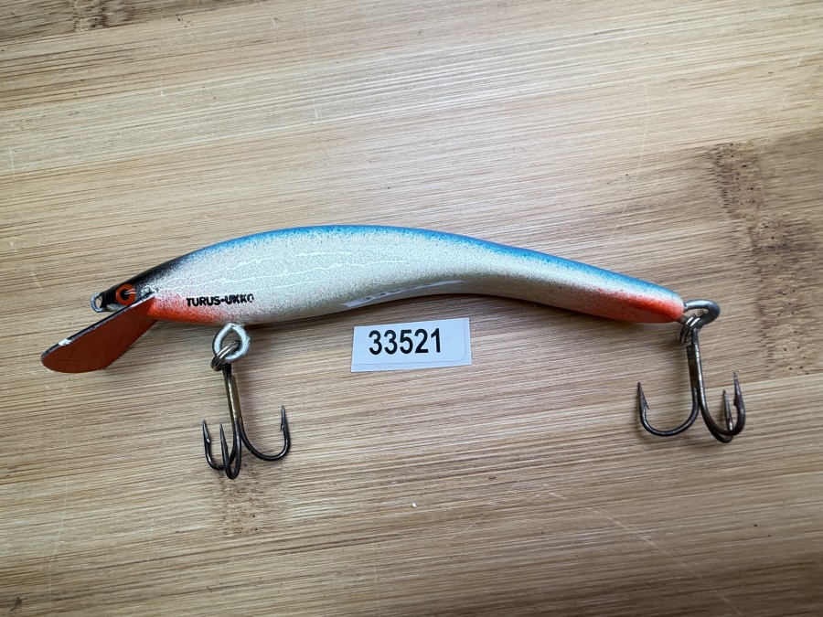 Wobbler, Turus Ukko, Handmade in Finland, gemarkt, orange/silber/blau/schwarz, 12cm, 15,00g, ungefischt