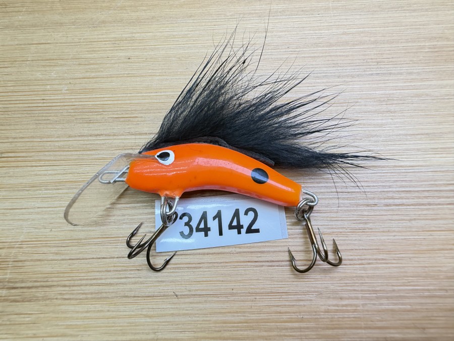 Wobbler, Turunen Finland, 3cm, 4g, orange/schwarz, schwarzer Fellstreifen, ungefischt