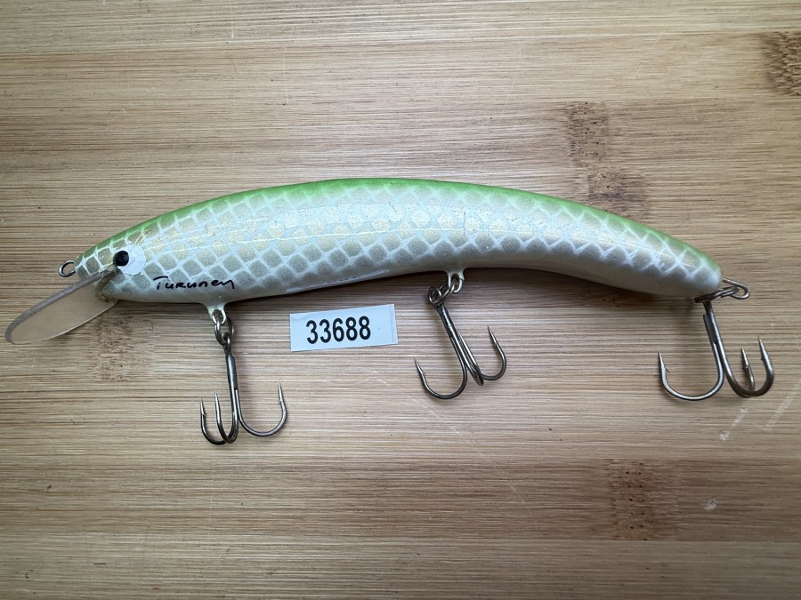 Wobbler, Turus Ukko, Turunen gemarkt, beige/gold/grün, 15cm, 36g, ungefischt