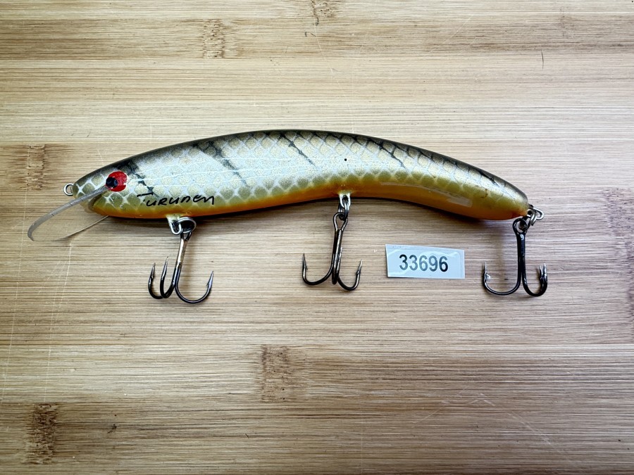 Wobbler, Turus Ukko, Turunen gemarkt, orange/beige/gold/schwarz, 16cm, 39g, ungefischt