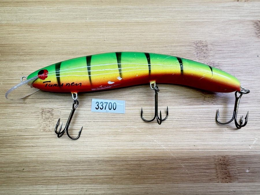 Wobbler, Turus Ukko, Turunen gemarkt, rot/gelb/grün/schwarz, 16cm, 39g, ungefischt