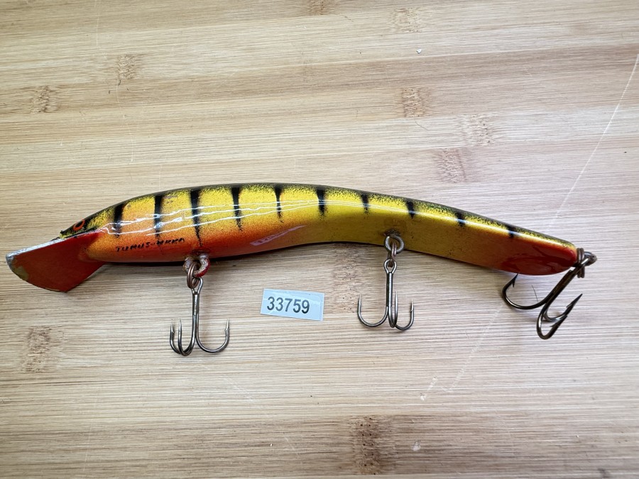 Wobbler, Turus Ukko, Handmade in Finland, Turus Ukko gemarkt, Tiger, rot/gelb/schwarz, 20cm, 76g, ungefischt,