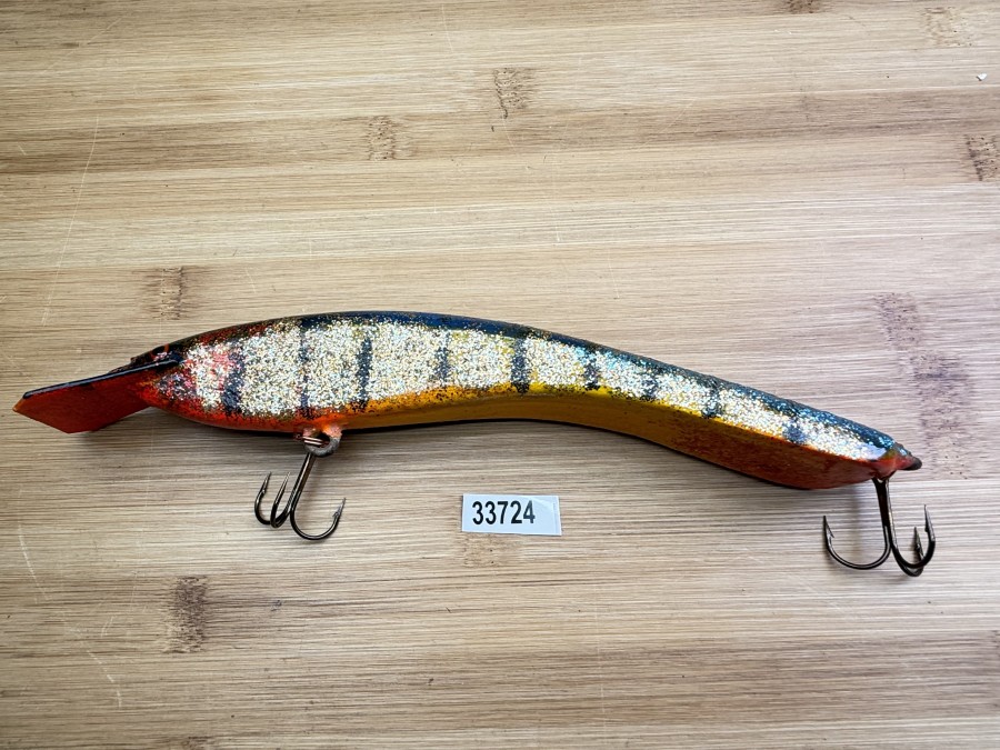 Wobbler, Turus Ukko, Handmade in Finland,, orange/rot/gold/blau/schwarz, Glitzer, 20cm, 69g, ungefischt