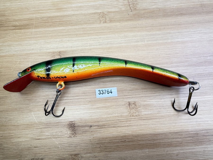 Wobbler, Turus Ukko, Handmade in Finland, Turus Ukko gemarkt, Parrot, rot/gelb/schwarz, 20cm, 50g, ungefischt,